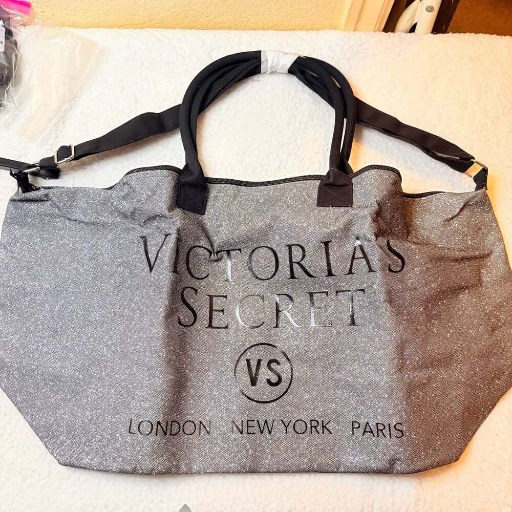 Victoria's Secret Glitter Weekender Duffel Bag Silver